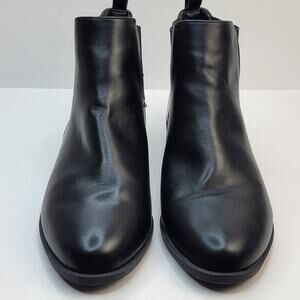 10M Ankle Boot Black Faux Leather Flat Pull On Bootie Casual Comfort Office